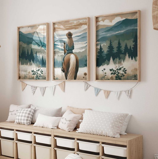 Girl and Horse Prints, Equestrian Nursery Decor, Gifts for Young Girl - WildfieldPrints
