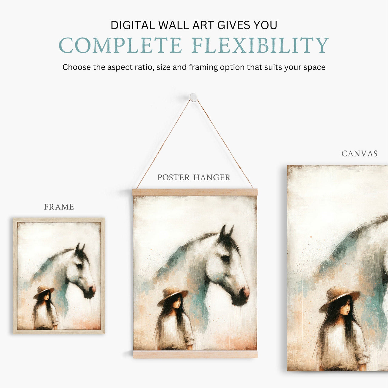 Girl and Horse Wall Art – Equestrian Nursery Print