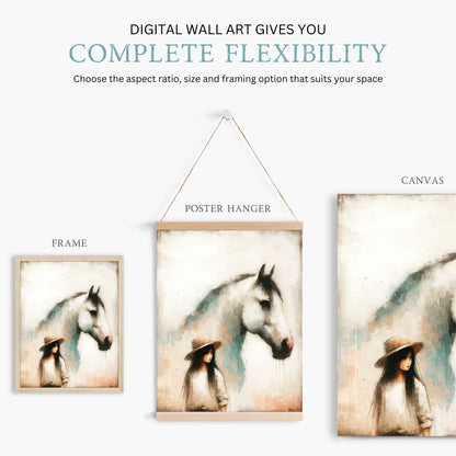 Girl and Horse Prints, Equestrian Nursery Decor, Vintage Wall Art - WildfieldPrints