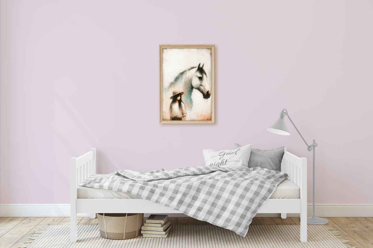 Girl and Horse Wall Art – Equestrian Nursery Print