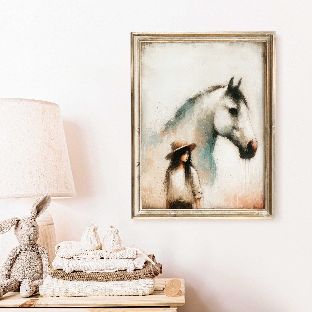 Girl and Horse Wall Art – Equestrian Nursery Print