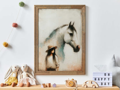Girl and Horse Prints, Equestrian Nursery Decor, Vintage Wall Art - WildfieldPrints