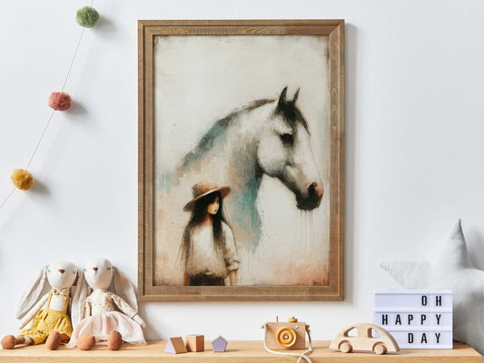 Girl and Horse Prints, Equestrian Nursery Decor, Vintage Wall Art - WildfieldPrints