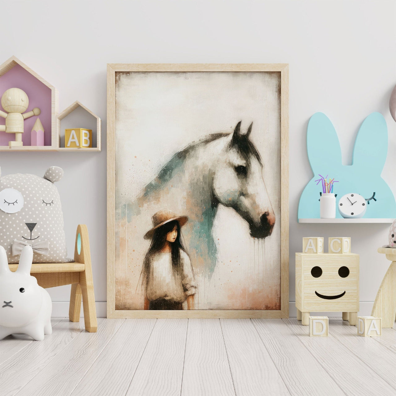 Girl and Horse Wall Art – Equestrian Nursery Print