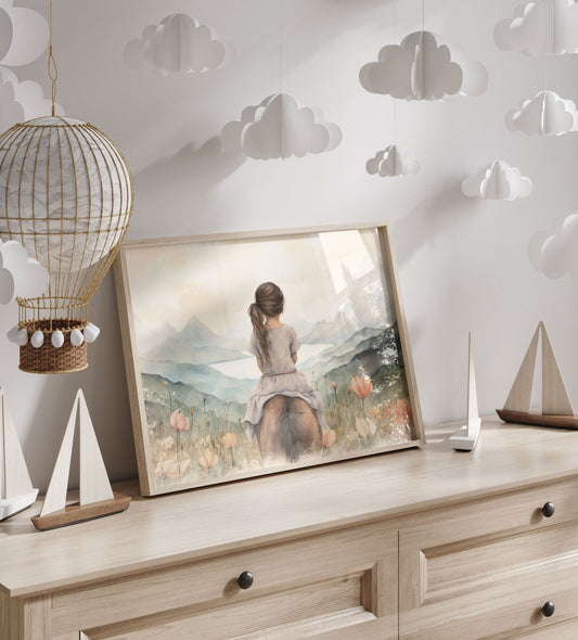 Girl and Horse Wall Art, Equine Gift for Girls, Horse Room Decor - WildfieldPrints