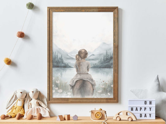 Girl and Horse Wall Art, Horse Print for Girls Room, Riding Decor - WildfieldPrints