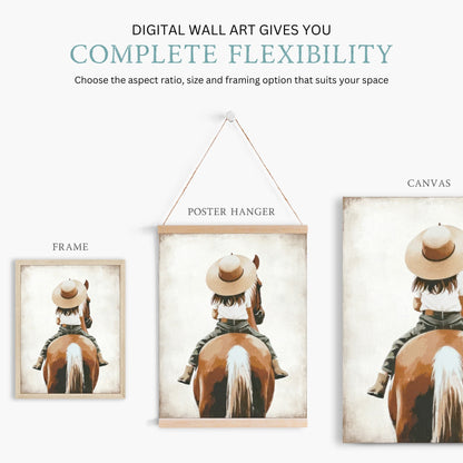 Girl and Horse Wall Art, Horse Print for Girls Room, Riding Decor - WildfieldPrints
