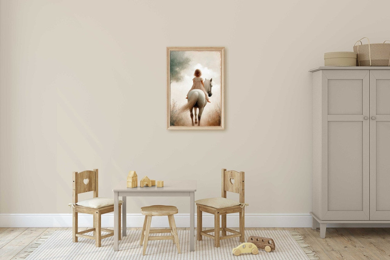 Girl and Horse Wall Art – Equestrian Nursery Print