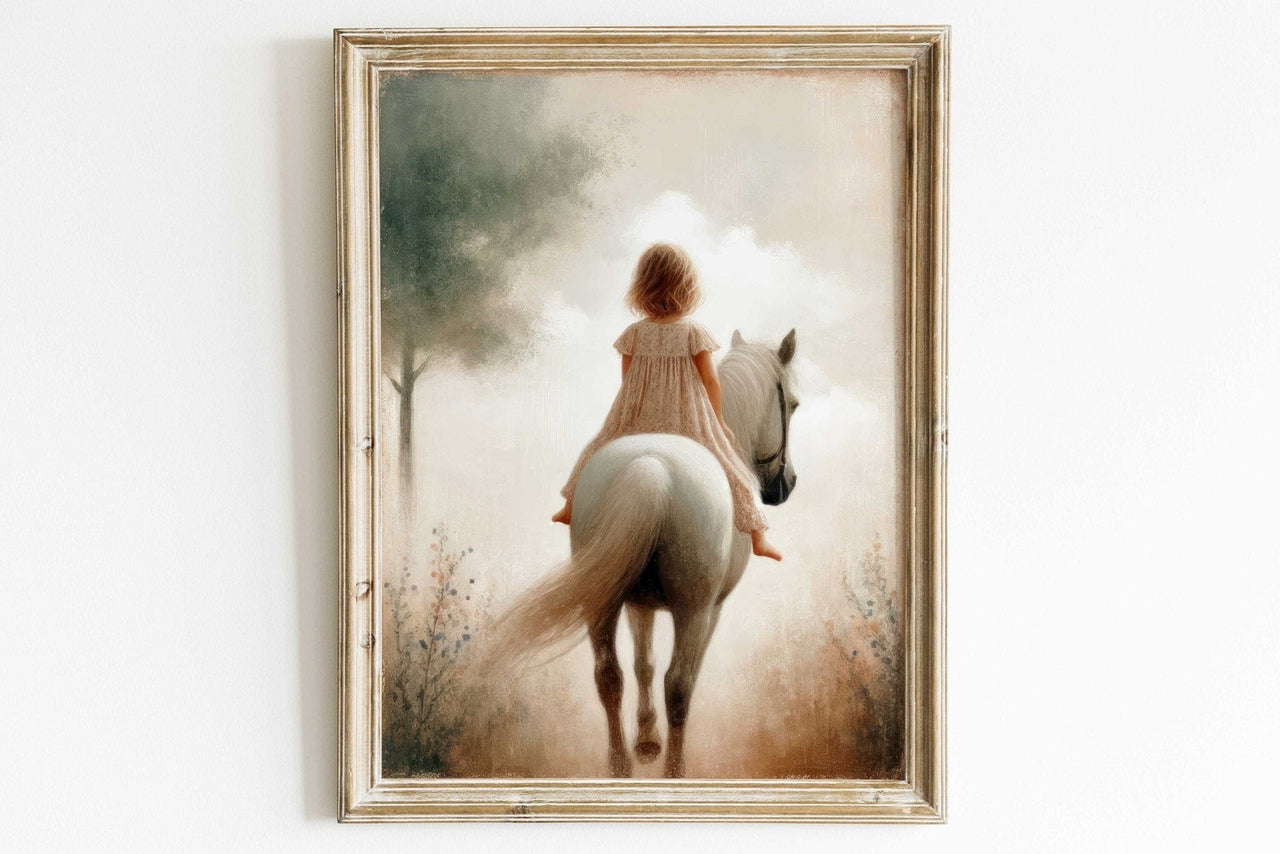 Girl and Horse Wall Art – Equestrian Nursery Print