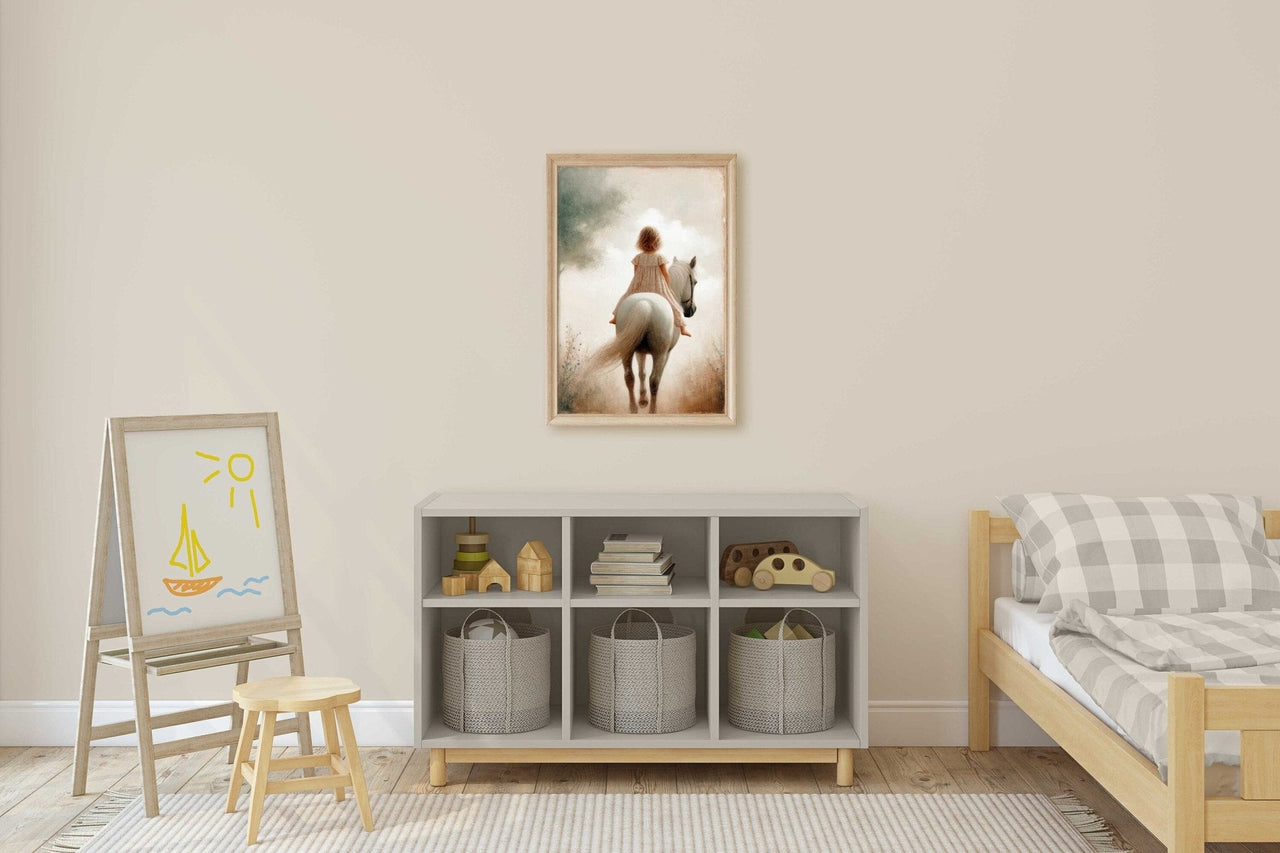 Girl and Horse Wall Art – Equestrian Nursery Print