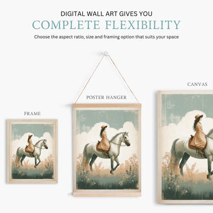 Girl and Horse Wall Decor, Vintage Equestrian Art, Girls Room Decor - WildfieldPrints