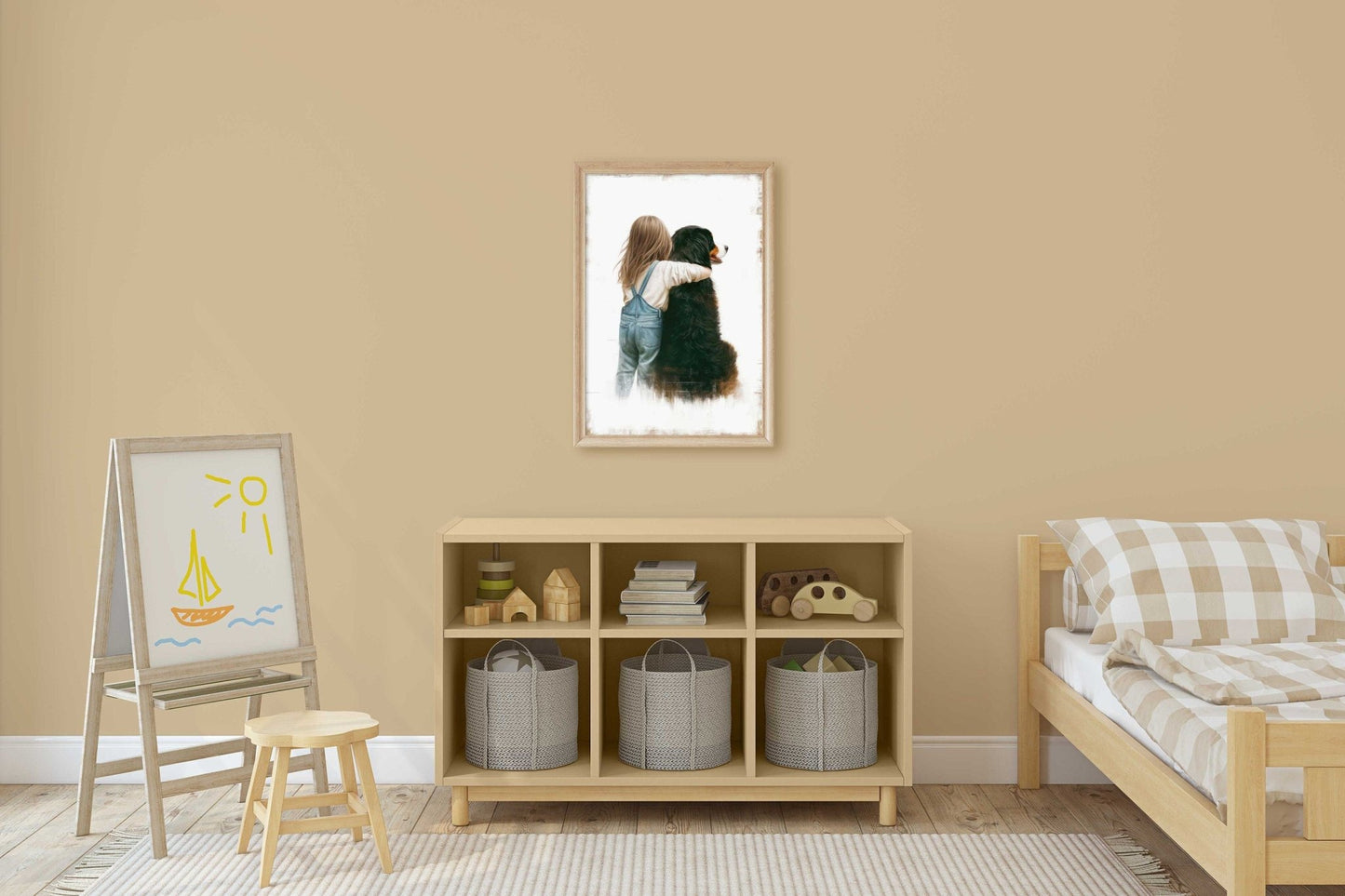 Girl & Bernese Mountain Dog Art, Nursery Decor, Kids' Dog Wall Print - WildfieldPrints