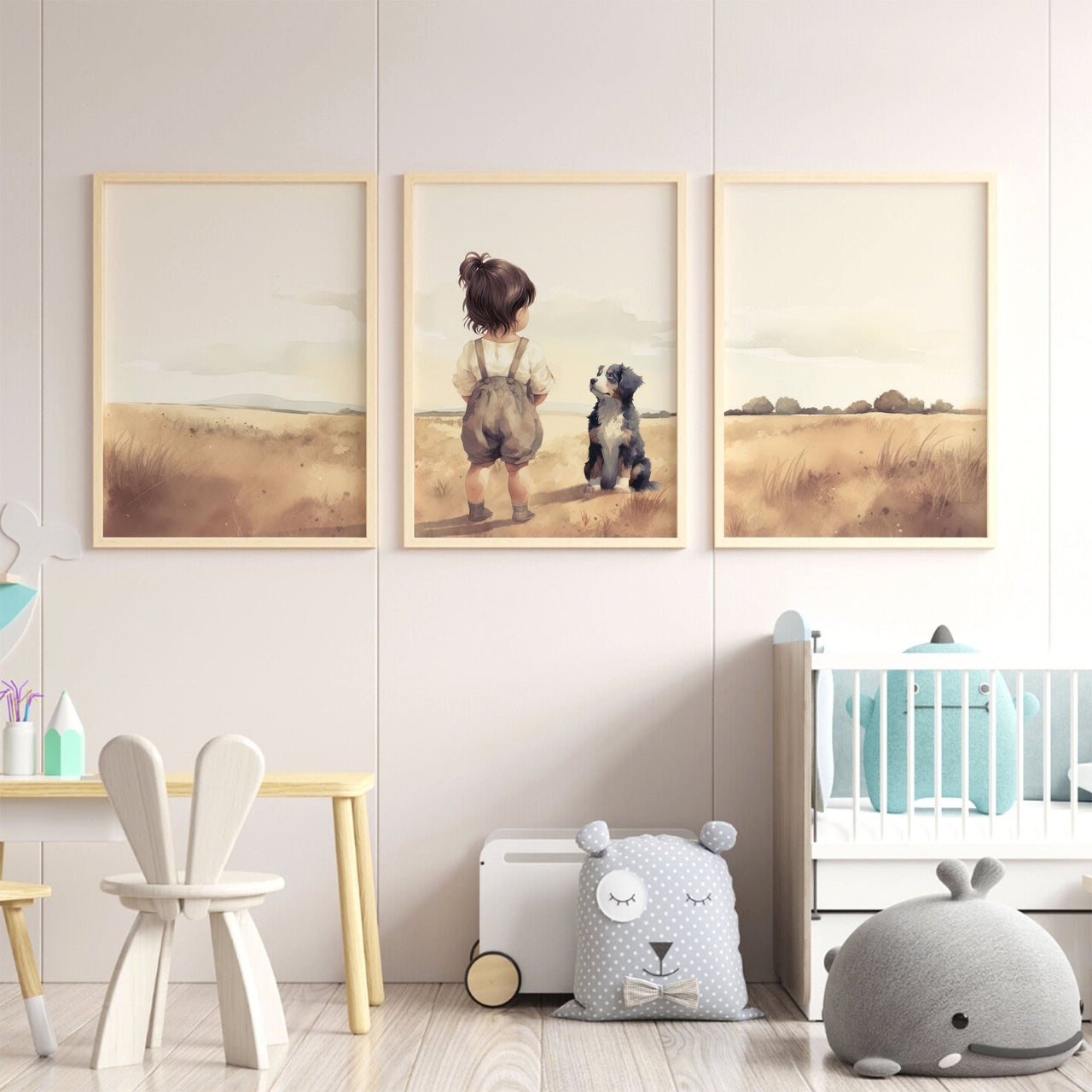 Bernese Mountain Dog Print – Animal Kids Room Wall Decor • Set of 3