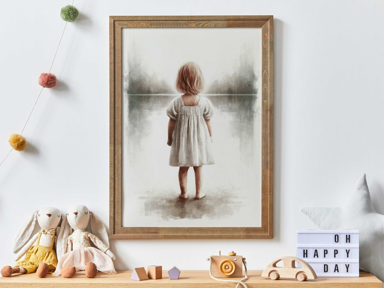 Blonde Toddler Girl Wall Art – Adventure Nursery Print