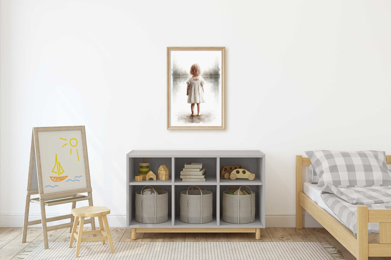 Blonde Toddler Girl Wall Art – Adventure Nursery Print