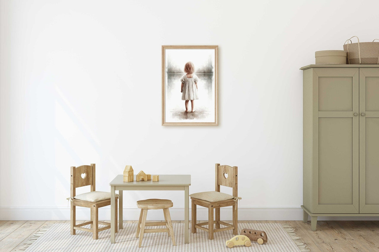 Blonde Toddler Girl Wall Art – Adventure Nursery Print
