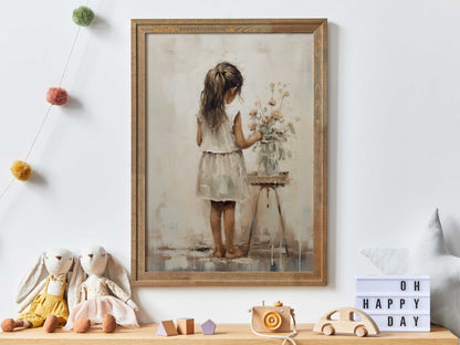 Girl Floral Wall Art, Vintage Nursery Decor, Girly Bedroom Print - WildfieldPrints