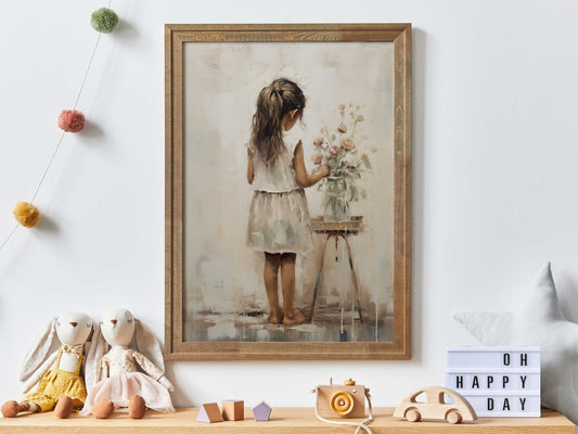 Girl Floral Wall Art, Vintage Nursery Decor, Girly Bedroom Print - WildfieldPrints