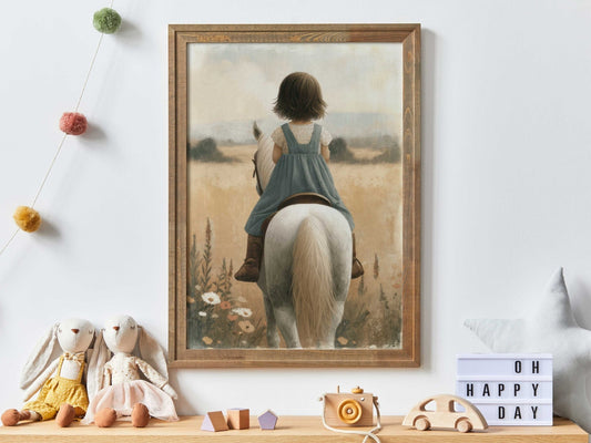 Girl & Horse Painting, Equestrian Wall Art, Nursery Horse Decor - WildfieldPrints