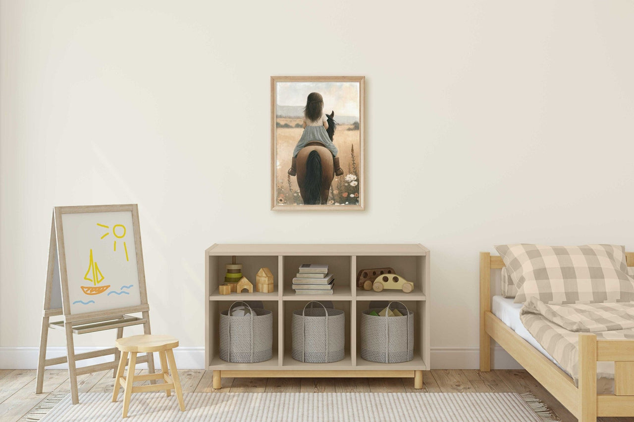 Girl and Horse Wall Art – Equestrian Nursery Print