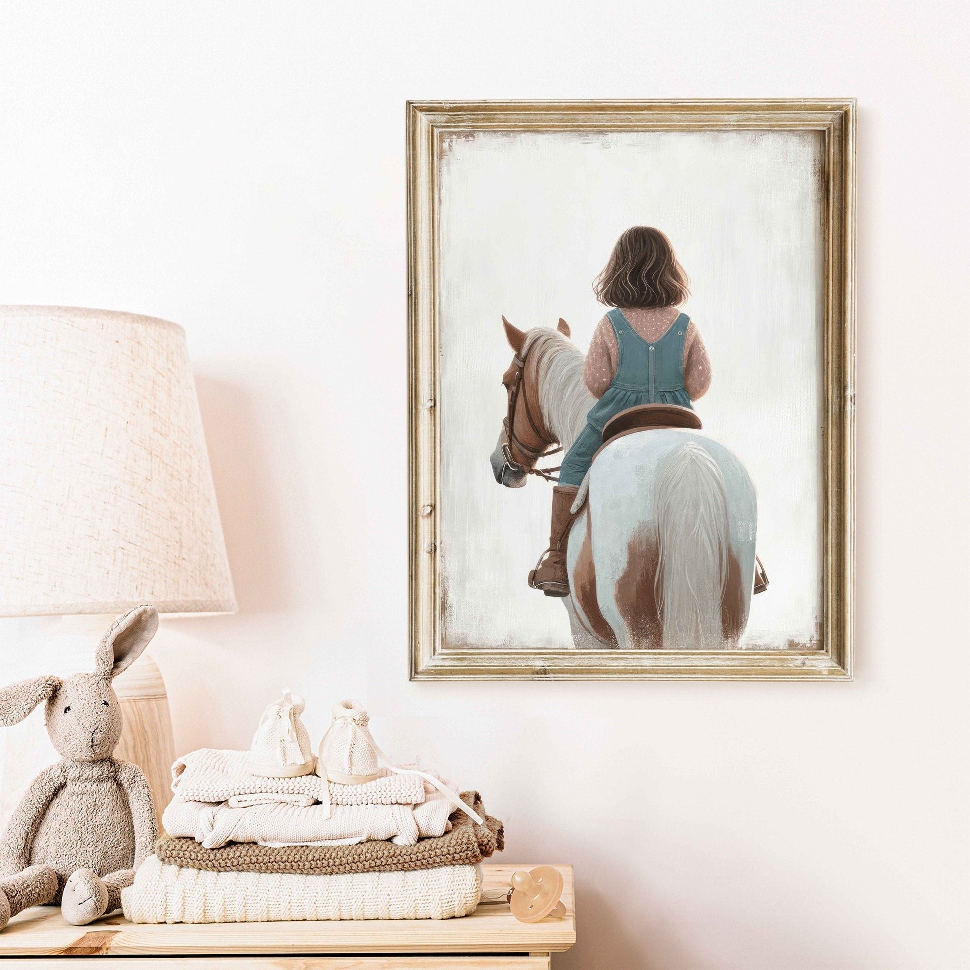 Girl & Horse Painting, Equestrian Wall Art, Nursery Horse Decor - WildfieldPrints