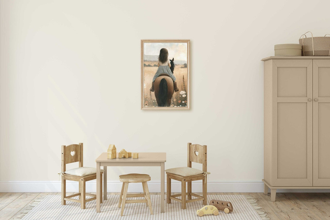 Girl and Horse Wall Art – Equestrian Nursery Print