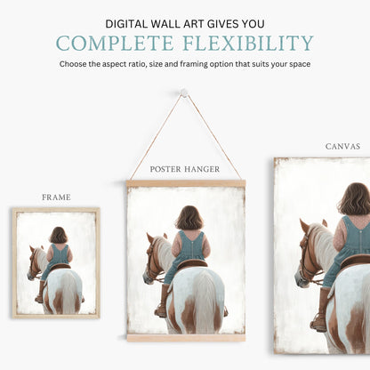 Girl & Horse Painting, Equestrian Wall Art, Nursery Horse Decor - WildfieldPrints