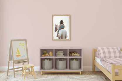 Girl & Horse Painting, Equestrian Wall Art, Nursery Horse Decor - WildfieldPrints