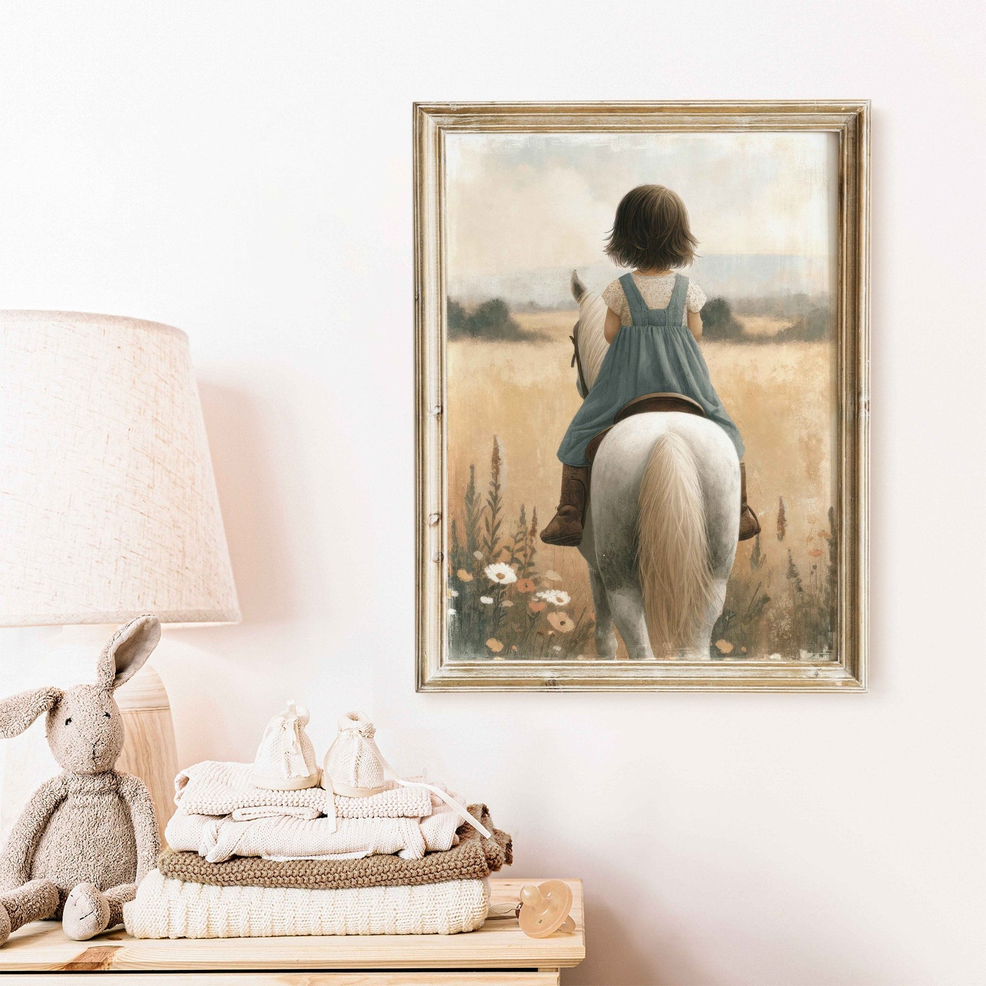 Girl & Horse Painting, Equestrian Wall Art, Nursery Horse Decor - WildfieldPrints