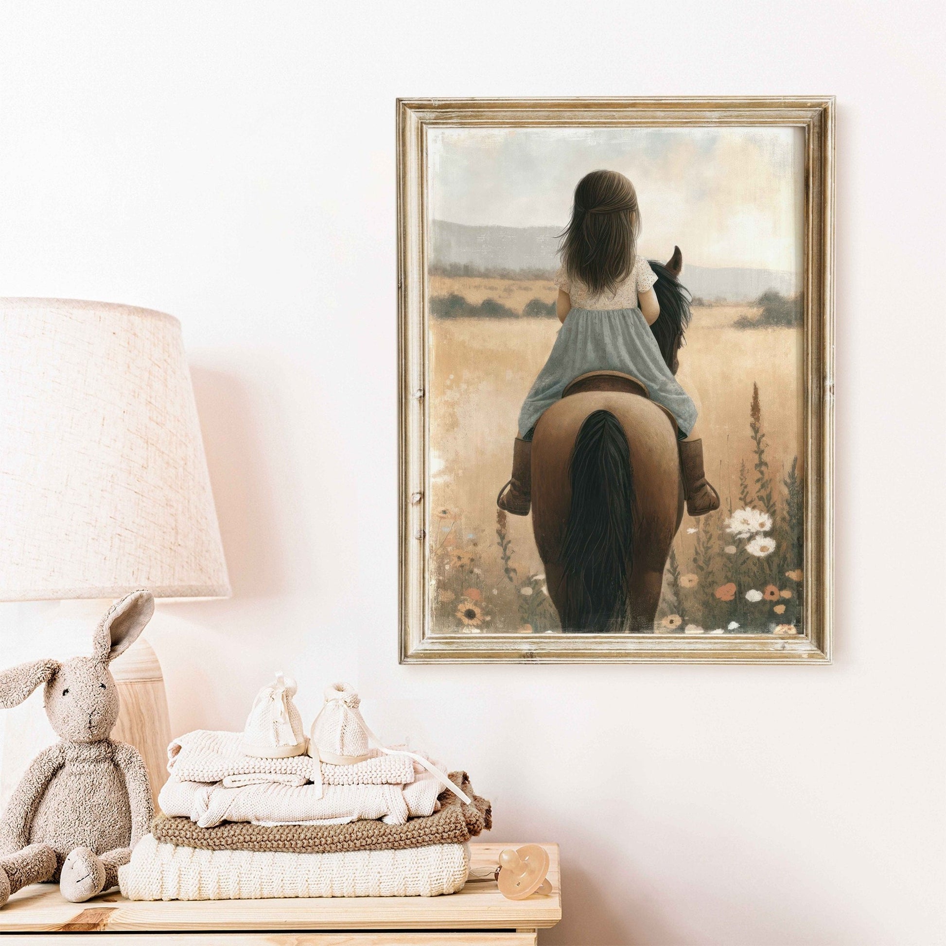 Girl & Horse Painting, Equestrian Wall Art, Nursery Horse Decor - WildfieldPrints