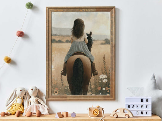 Girl & Horse Painting, Equestrian Wall Art, Nursery Horse Decor - WildfieldPrints