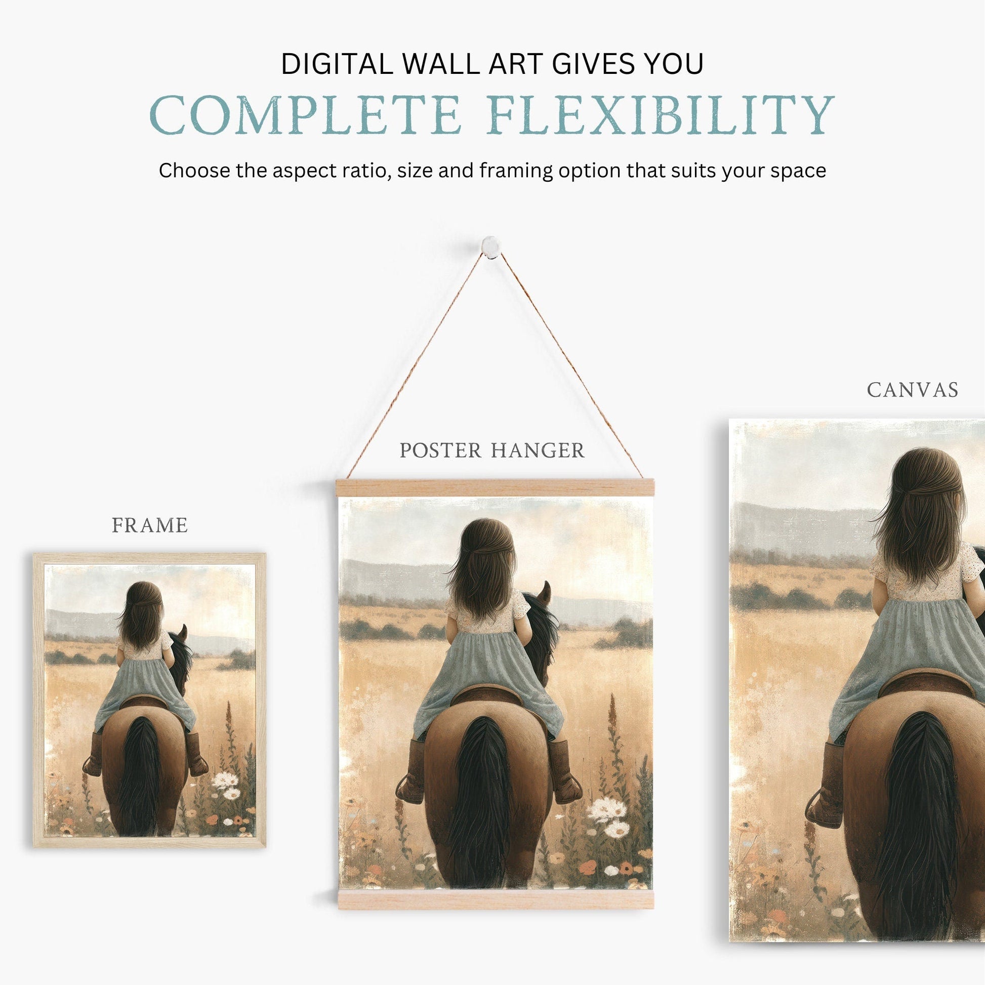 Girl & Horse Painting, Equestrian Wall Art, Nursery Horse Decor - WildfieldPrints