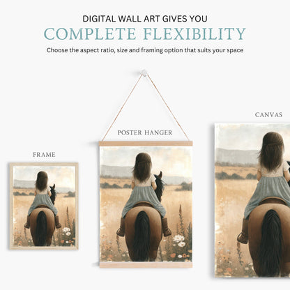 Girl & Horse Painting, Equestrian Wall Art, Nursery Horse Decor - WildfieldPrints
