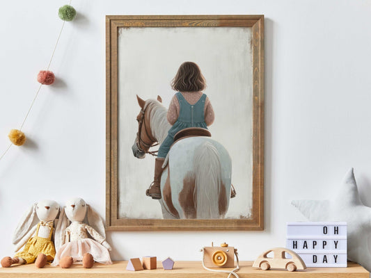 Girl & Horse Painting, Equestrian Wall Art, Nursery Horse Decor - WildfieldPrints