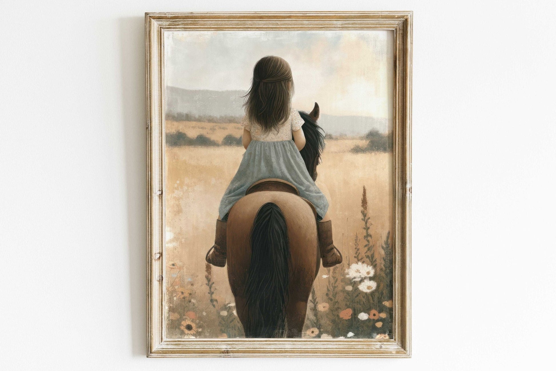 Girl & Horse Painting, Equestrian Wall Art, Nursery Horse Decor - WildfieldPrints