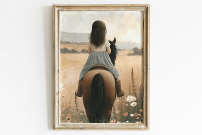 Girl & Horse Painting, Equestrian Wall Art, Nursery Horse Decor - WildfieldPrints