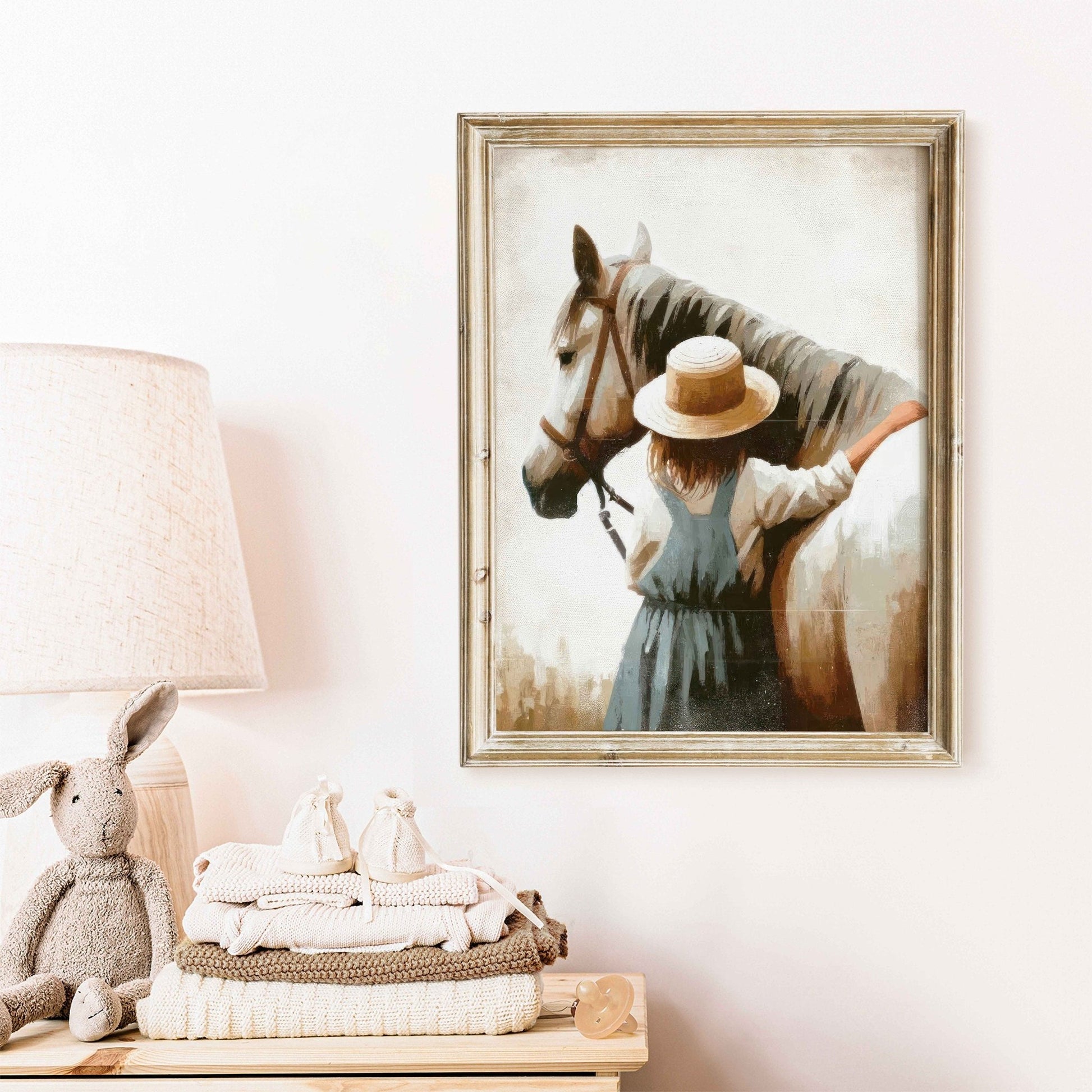 Girl & Horse Print, Equestrian Wall Art, Farmhouse Decor for Kids - WildfieldPrints