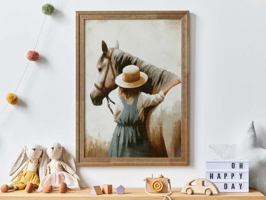 Girl & Horse Print, Equestrian Wall Art, Farmhouse Decor for Kids - WildfieldPrints