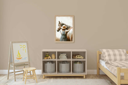 Girl & Horse Print, Equestrian Wall Art, Farmhouse Decor for Kids - WildfieldPrints