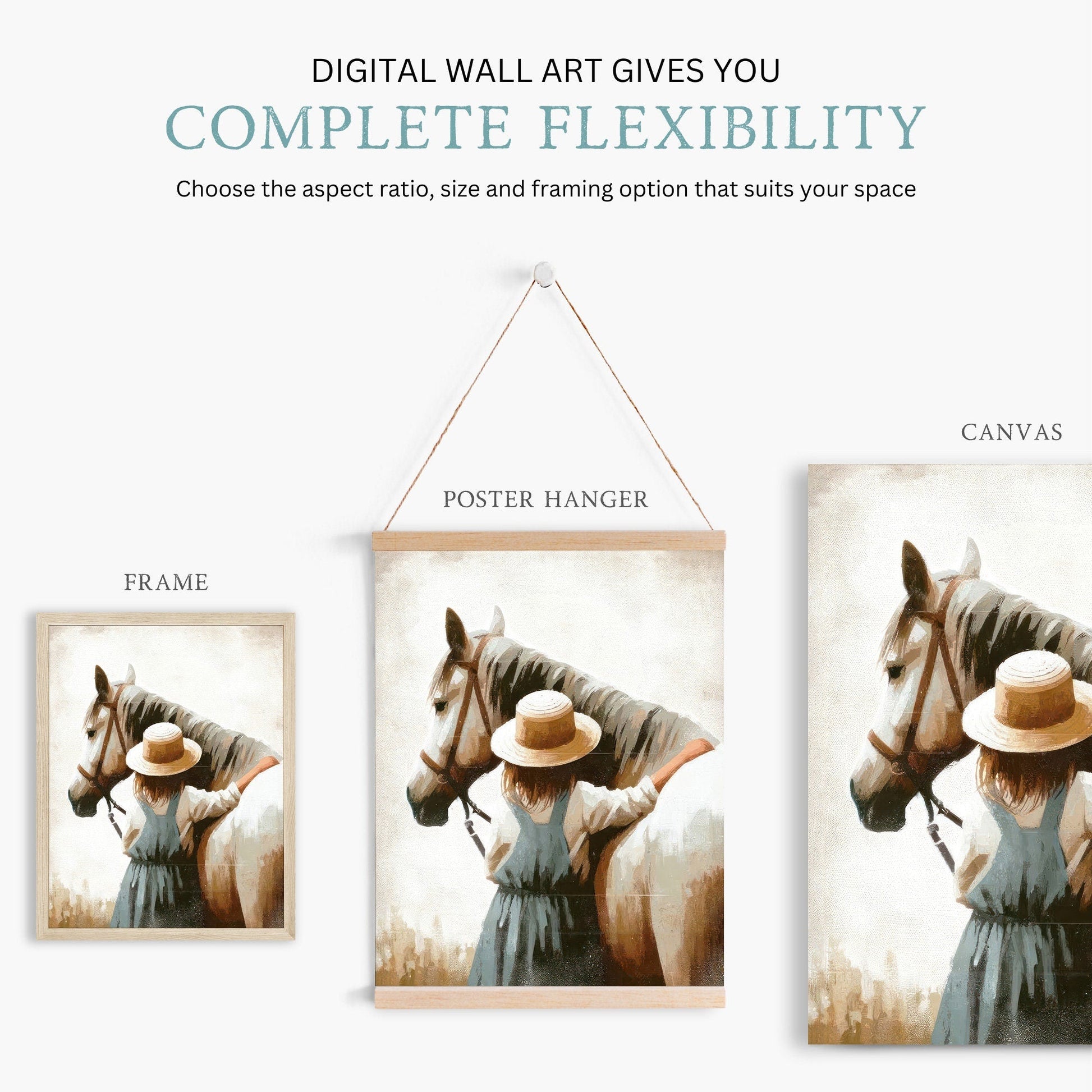 Girl & Horse Print, Equestrian Wall Art, Farmhouse Decor for Kids - WildfieldPrints