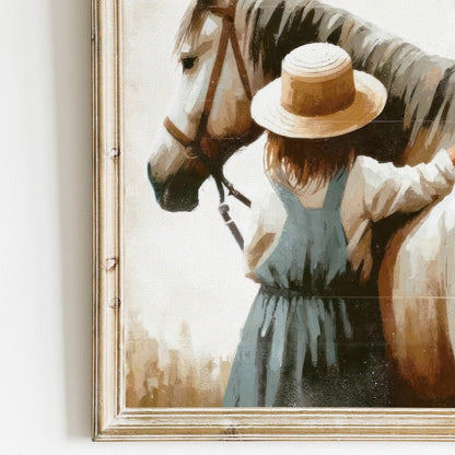 Girl & Horse Print, Equestrian Wall Art, Farmhouse Decor for Kids - WildfieldPrints