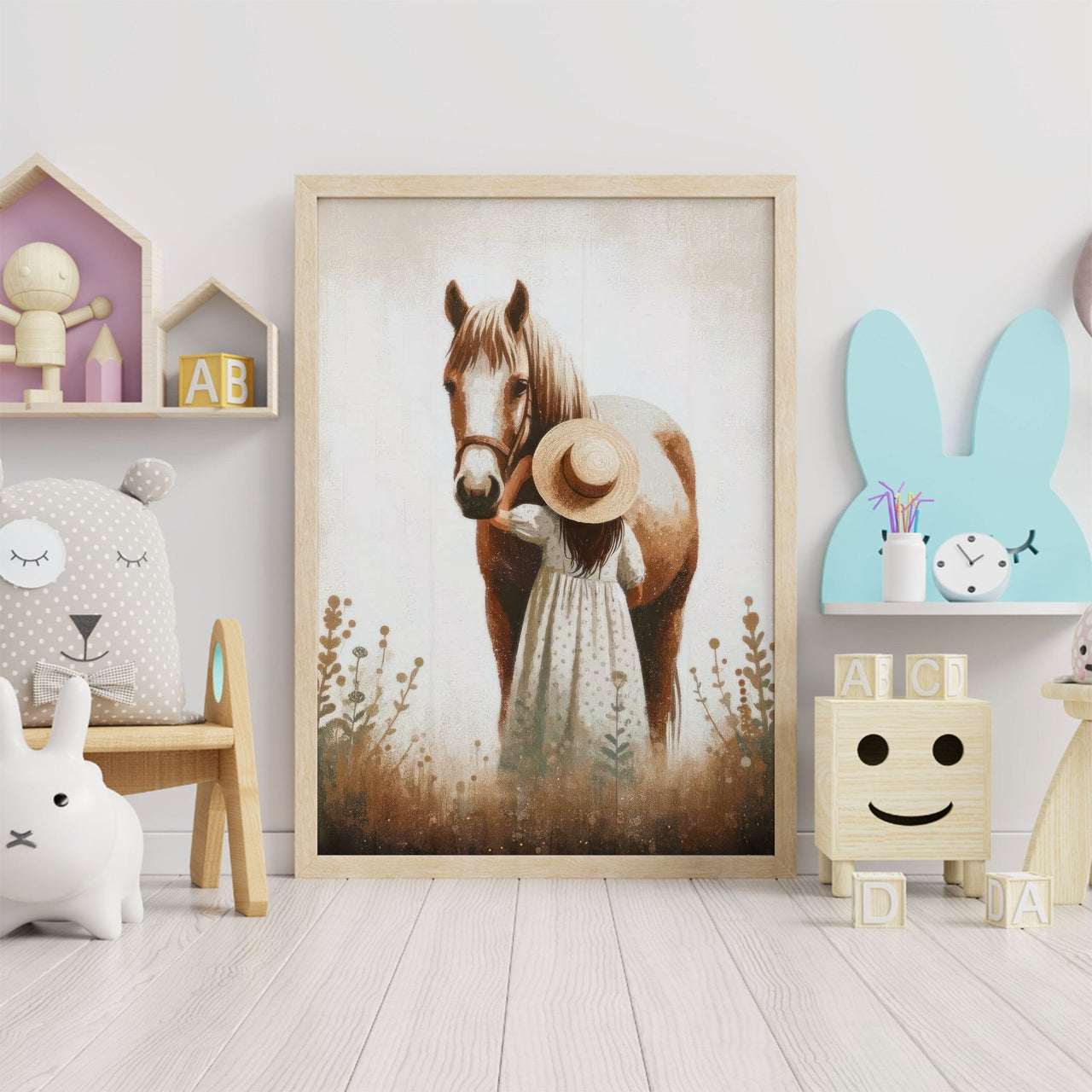 Girl and Horse Wall Art – Equestrian Kids Room Print