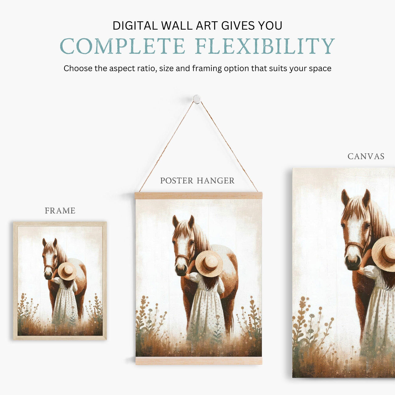 Girl and Horse Wall Art – Equestrian Kids Room Print