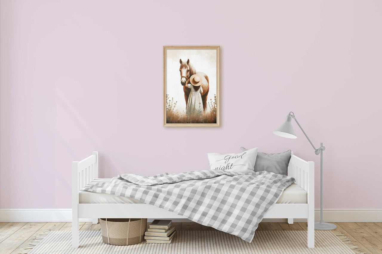 Girl and Horse Wall Art – Equestrian Kids Room Print
