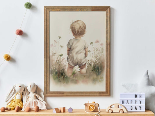 Girl in Wildflower Field Art, Girly Baby Wall Art, Art for Girls Nursery or Bedroom, Toddler, Wildflower Nursery Decor, Printable Wall Art - My Store
