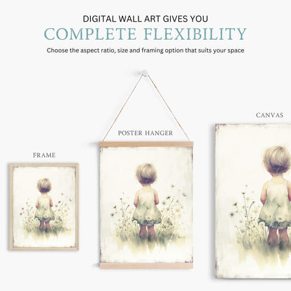 Girl in Wildflower Field Prints, Nursery Wall Decor, Toddler Room Art - WildfieldPrints
