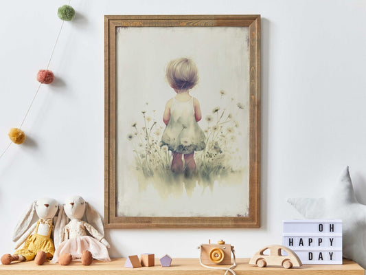 Girl in Wildflower Field Prints, Nursery Wall Decor, Toddler Room Art - WildfieldPrints