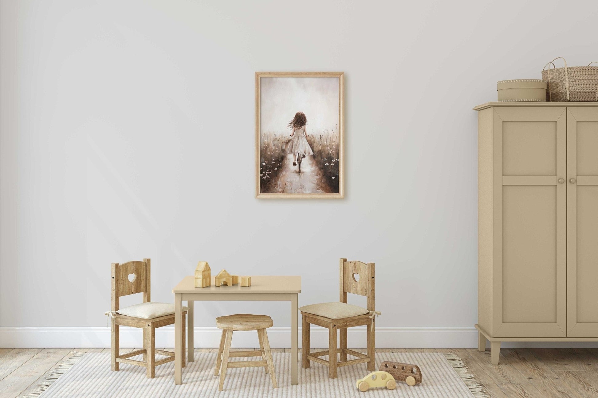 Girl on a Bicycle Print, Wildflower Field Decor, Floral Room Wall Art - WildfieldPrints