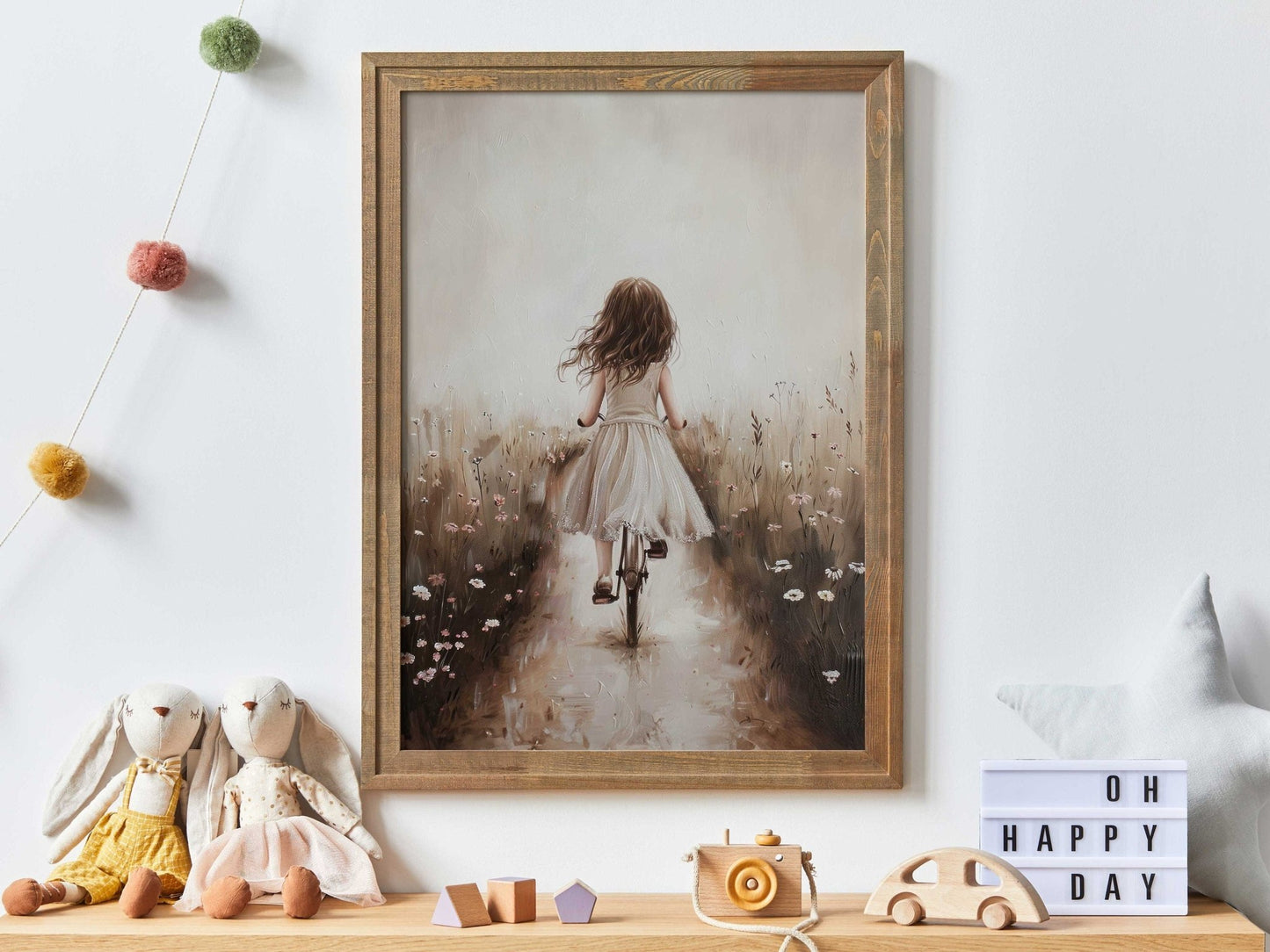 Girl on a Bicycle Print, Wildflower Field Decor, Floral Room Wall Art - WildfieldPrints