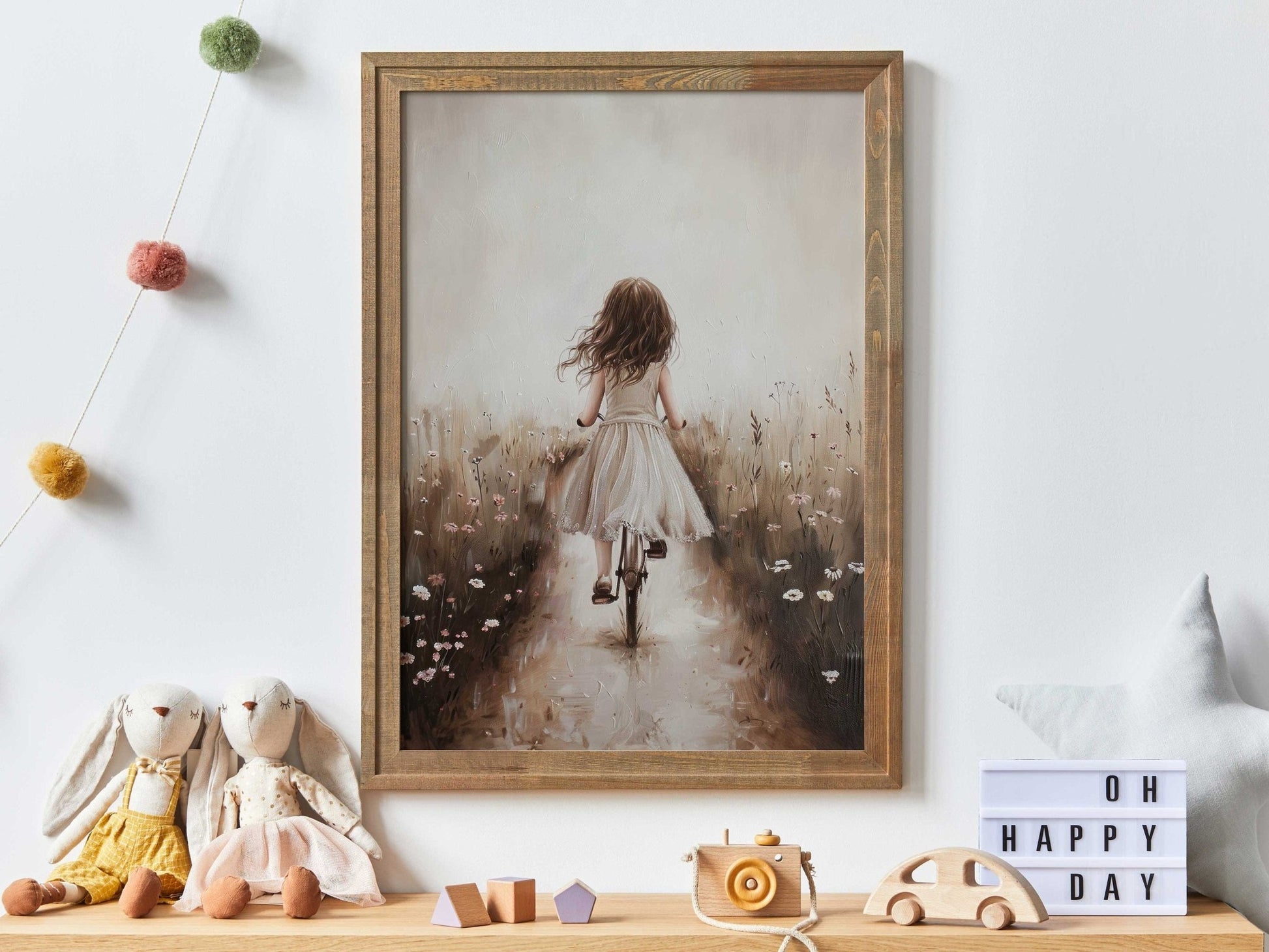 Girl on a Bicycle Print, Wildflower Field Decor, Floral Room Wall Art - WildfieldPrints